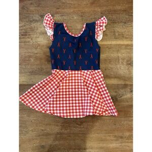 Smocked By Initially Geaux Toddlers Baby Girl Crawfish Summer‎ Dress Size 9M